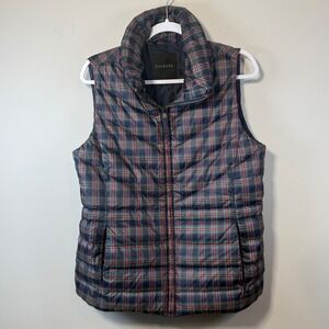 Talbots Down Puffer Vest Holiday Plaid Women's Medium Red Green Blue Tartan Nice